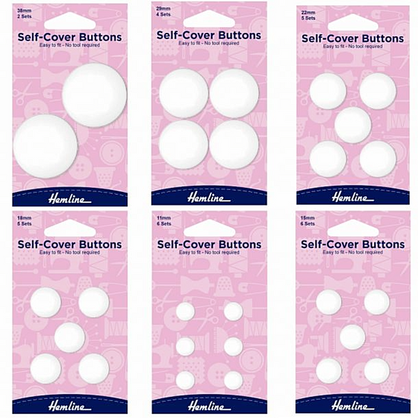 Hemline Self Cover Buttons Round Plastic Top 11mm,15mm,18mm, 22mm,29mm,38mm