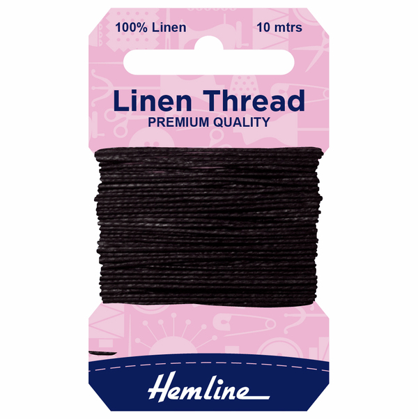 Hemline 100% Linen Thread Black 10mtrs