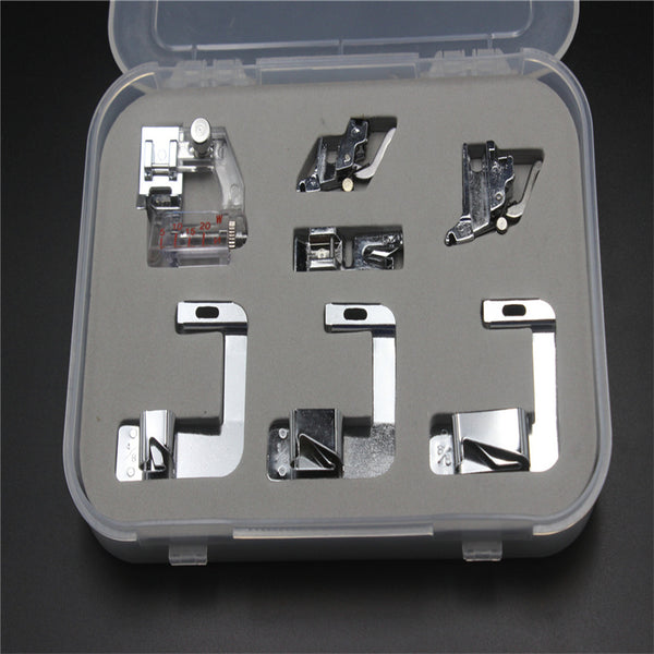 7 piece Bias Hemmer Binder Foot Set  For Singer Brother Toyota Pfaff Babylock Home Low-Shank Sewing Machine