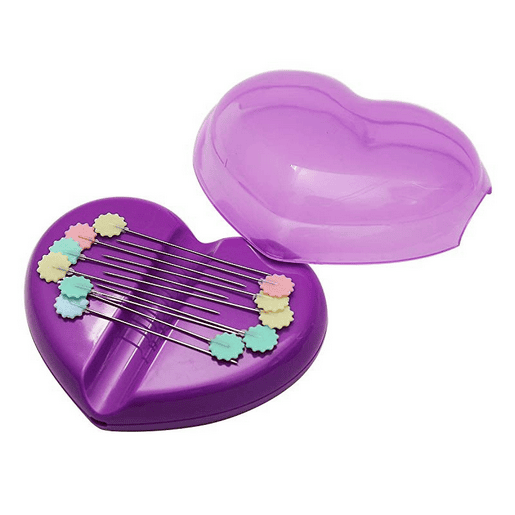 Heart Magnetic Pin­ Cushion Sewing Pin Holder with Free Pins­ Purple or Turquoise